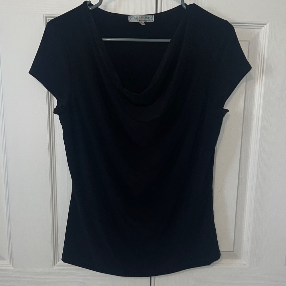 Vintage Suzie Black Drape Neck Blouse